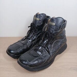 Rare Fennix Italy Exotic Ostrich Leather Boots Men 46 Black High Top Square Toe